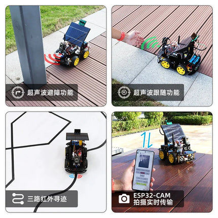 Solar Powered ESP32 CAM Programmable Robot Car With Ultrasonic Sensor IoT WiFi Control For Coding Education Students
