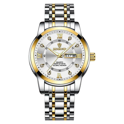 BINBOND Luxury Men Quartz Watch Waterproof Date Week Luminous Wristwatch Stainless Steel Men's Watches Male Clock Sports Reloj