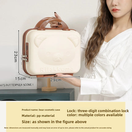 14-Inch Portable Bear Cosmetic Box Luggage Box Password Lock Cartoon Storage Travel Box Wedding Favor Lightweight Unisex