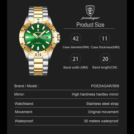 POEDAGAR Luxury Quartz Man Watch Waterproof Luminous Date Week Men Watch Military Stainless Steel Men's Watches Sport Male Clock
