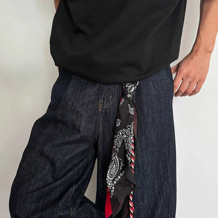 Salircon 2Styles New HipHop Ribbon Waist Pants Chain Trousers KeyChain Men Trend Handkerchief Charm Bag Pendant Keyring Jewelry