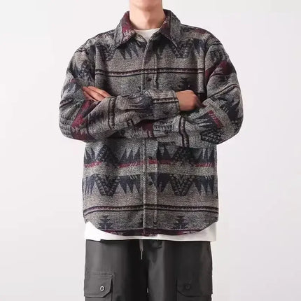 Trendy Men's Woolen Jacket Spring Autumn Casual Style Shirt Patchwork Design Sensibility Chinese National Fashion Overwear
