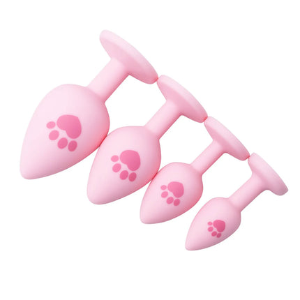 Pink Silicone Anal Plug for Woman 4 Sizes Cat Paw Pattern Smooth Surface Butt Plug Crystal Base Sex Toys For Woman Anal Dildo