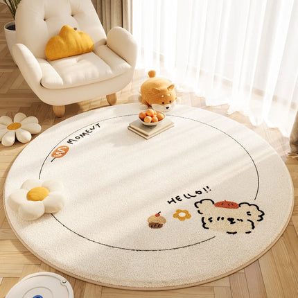VIKAMA Cute Cartoon Living Room Round Flannel Carpet, Bedroom Bedside Anti-Slip And Cooling Rug, Home Decoration