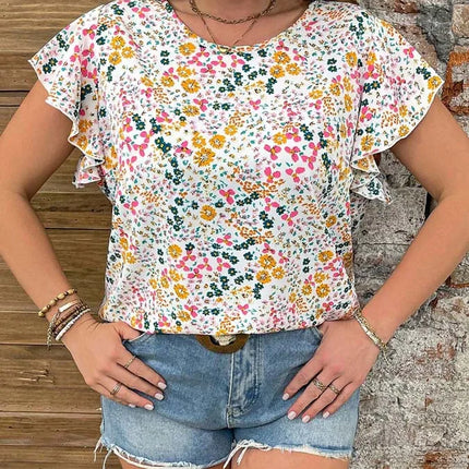 Women's plus-size full-flower print casual commuter shirt top