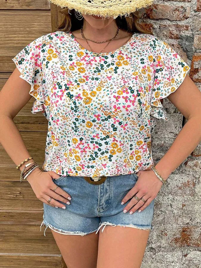 Women's plus-size full-flower print casual commuter shirt top