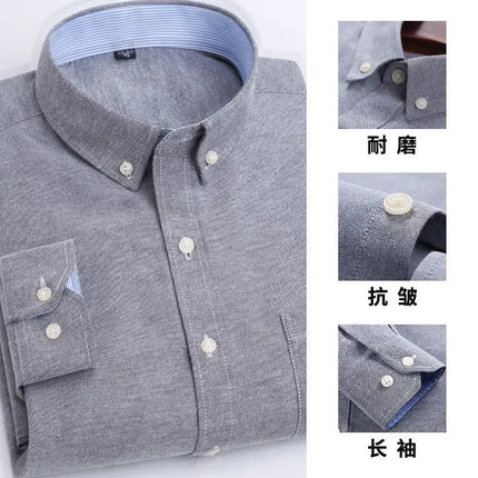 New Men's Oxford Spinning Short Sleeve Solid Color Tooling Business Casual White Shirt Slim Fit Trend Long Sleeve Casual Shirts