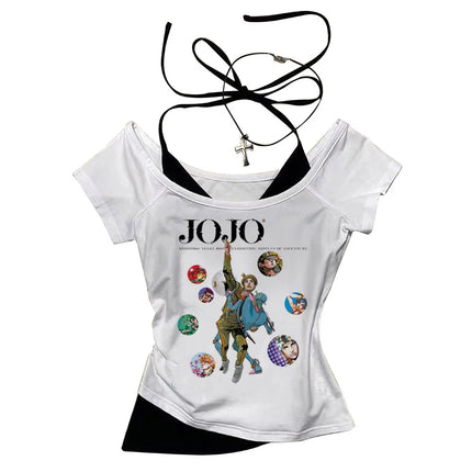 Jojo Bizarre Adventure crop top Aesthetic babydoll Streetwear shoujo girl style Fairy vintage cropped harajuku women's t-shirt