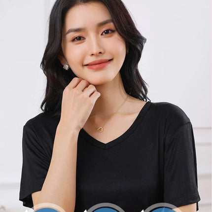 2026 Summer New Women's T-shirt V-neck Knitted Women's Short Sleeve High end Acetate Fiber White Fashion Women's Top