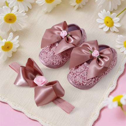 0-12months Infant Girls Princess Shoes Floral Bow Decor Lace  Non-slip Shoes  for baby girls