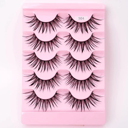 New 5 Pairs Wet False Eyelashes Naturally Wear False Eyelashes Everyday Sharp Tail Thick Simulation Cross Makeup Lashes