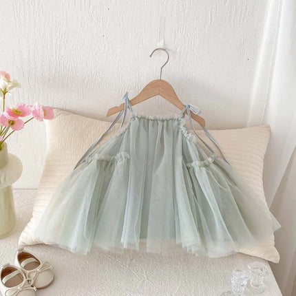 Girls ins strap dress, summer new Korean girls sweet princess dress mesh strap dress, suitable for going out