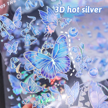 8 Sheets Butterfly Flower Stickers Set Ice Crystals Holographic Shiny Transparent Resin Waterproof Stickers 4 Themes Stickers