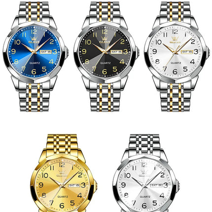 OLEVS Original Luxury Brand Watch for Men Waterproof Silver Stainless Steel Classic Casual Quartz Wristwatch Date Week Man Gift