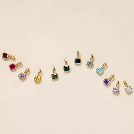 eManco Colorful 12 Birthstone Pendant DIY Accessory Necklace Women's Square Zircon Clavicle Pendants Birthday Party Gift