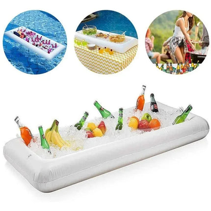 Portable Inflatable Cooling Tray, Multi-purpose Outdoor Ice Bar Tank, Foldable Chilled Fruit Salad Plate for Camping Picnic Drin