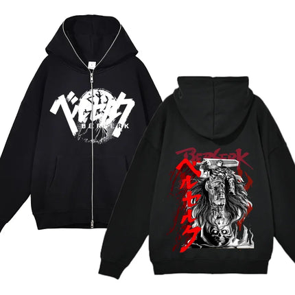 European and American fashion zippered sweatshirt Full Zip Up Hoodies Anime women's hoodie unisex hip-hop street outfit Guts Gra