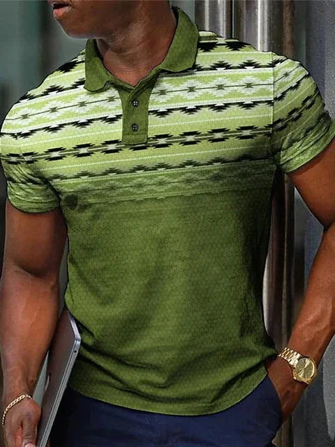 2026 Men's T-shirt Fashion Casual Sport Polo Shirt 3D Golf Gradient Ethnic Print Men Street Lapel Button Polo Shirt Short Sleeve