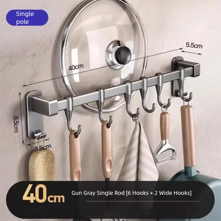 Kitchen Storage Rack Non-perforated shelves Wall Mounted with Movable hook Spoon Holder Organizer Kitchen Utensil Accessories
