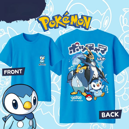 2026 Summer Hot Sale Pokemon Piplup Evolution Cotton T-Shirt, Loose Casual Sport Tee for Adults Kids, Family Matching Tops Y2k