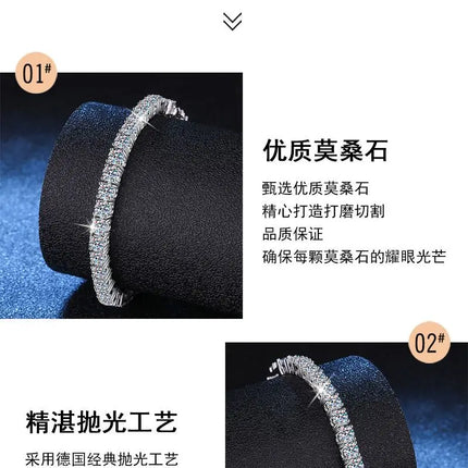 Women's Full-Row Moissanite Bracelet - PT950 Platinum, High Quality, 0.1Ct Each Stone, 17cm/18cm Size
