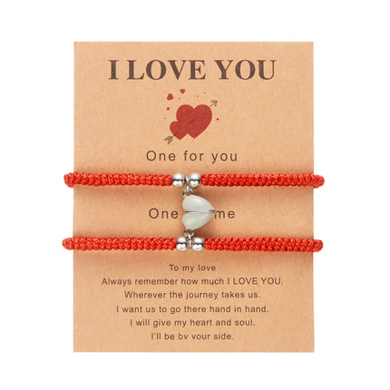2 PCS Simple Lucky Red Rope Braided Bracelet for Women Men Romantic Heart Magnetic Couple Matching Bracelets Friendship Jewelry