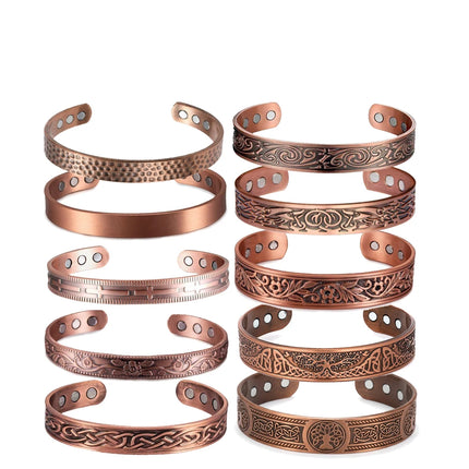 European and American Copper Vintage Simple Double Ring Pattern Magnet Energy Ring Bracelet Set