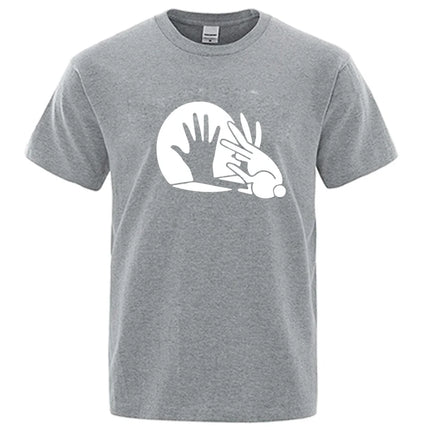 Men's High Quality T-shirt 100% Cotton Funny Shadow Puppet Design Print Summer Casual Loose O-neck for Male T-shirt Tops Tees