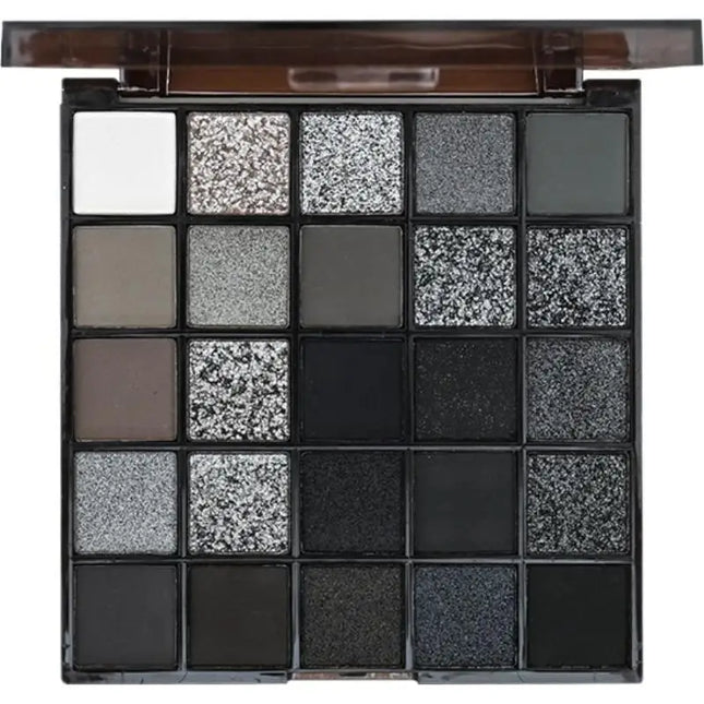 25 Colors Black Grey Smokey Eyeshadow Palette, Matte Black White Gray Silver Smoky Eye Shadow, Black Eyeshadow Makeup Goth Look