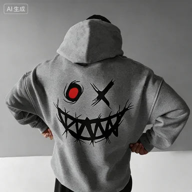 Dark-Themed Patterned Print, Men's Fashionable and Individualistic Sports Sweatshirt, Loose and Comfortable Warm Sweatshirt