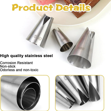 3 Pcs Stainless Steel Russian Piping Tips Set V-Shaped Wave Nozzles for Pastry, Cupcakes, Cakes - Easy to Use and Durable Kitche