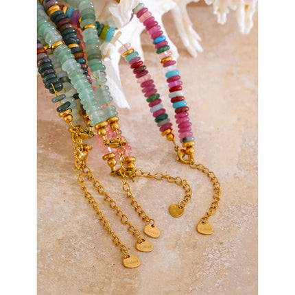 Yhpup Colorful Natural Stone Beads Handmade Chain Y2K Fashion Necklace for Women Stainless Steel Waterproof Collar Jewelry Gift
