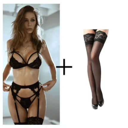 Erotic Lingerie Ladies Sexy Lingerie Exotic Clothing Sexy Hot Bra Panties Underwear Set Intimate Hollow Red Garter Underwear Set