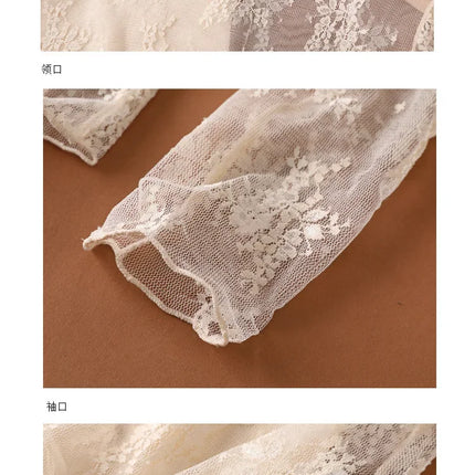 Trendy Sexy Women Mesh T-Shirts Transparent Lace Blouse Long Sleeve See Through Tops for Women O Neck Sheer Tees Body Crop Top