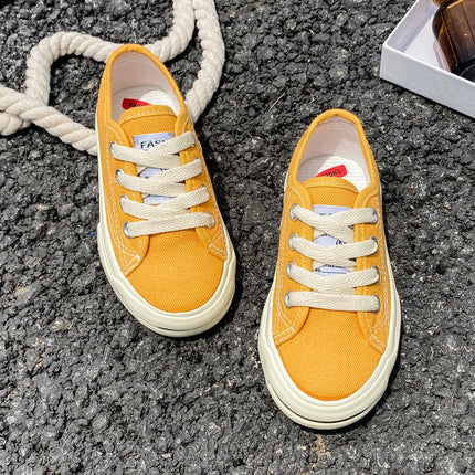 8037 Low cut solid color lace-up children's canvas shoes breathable boys and girls board shoes cloth shoes comfortable
