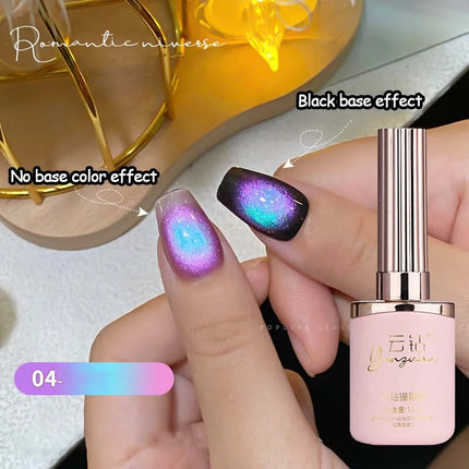 Double Light Romantic Cat Eye Magnetic Gel Nail Polish Sparkling Rainbow Colorful Soak Off Nail Art Gel Varnish Semi Permanent