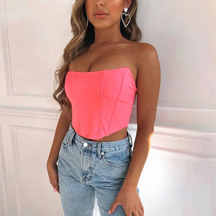 Sleeveless Off-Shoulder Velvet Fashion Sexy Corset Crop Top Vest Women's Underwear Backless Bustier Top Solid