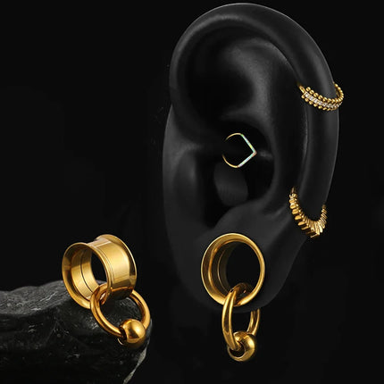 2PC/Set Stainless Steel Round Ear Gauges Plugs Expander Ear Hangers Tunnel Piercing Women Body Jewelry Stretcher Studs