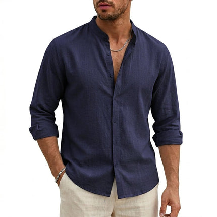 Men's Linen Shirt Beach Long Sleeve Cotton T-Shirt Summer Hawaiian Solid Shirts for Men Work Shirts Button Luxury Gym Tshirts