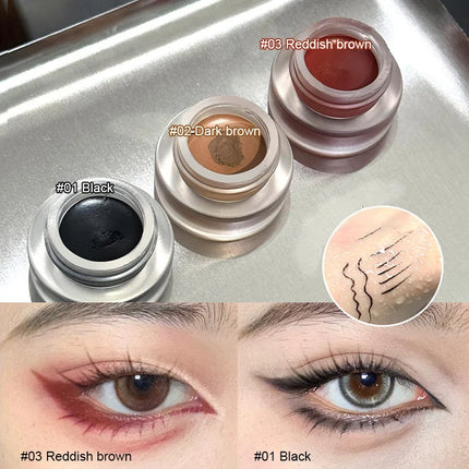Waterproof Matte Red Eye Liner Paste with Blade Brush Soft Easy Coloring Slim Bold Gel Eyeliner Silkworm Cream Natural Tint