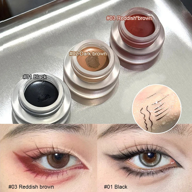 Waterproof Matte Red Eye Liner Paste with Blade Brush Soft Easy Coloring Slim Bold Gel Eyeliner Silkworm Cream Natural Tint