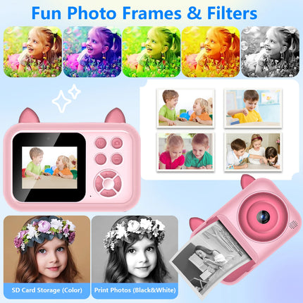 Kids Camera Instant Print Photo, Portable Thermal Printing Camera Toy with HD Digital Video, for 3-12 Years Old Boys Girls
