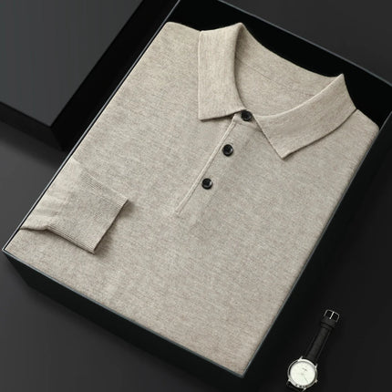 High quality worsted  spun collar wool sweater men's spring and autumn business polo sweater thin long sleeved knitted T-shirt