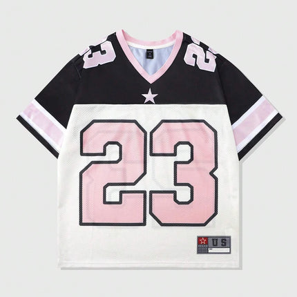 2025 New Hot Women's Summer Y2K Fashion Casual Shirt Street Retro Hip Hop 23 Shirt V-Neck Loose Breathable Quick Drying T-Shirt