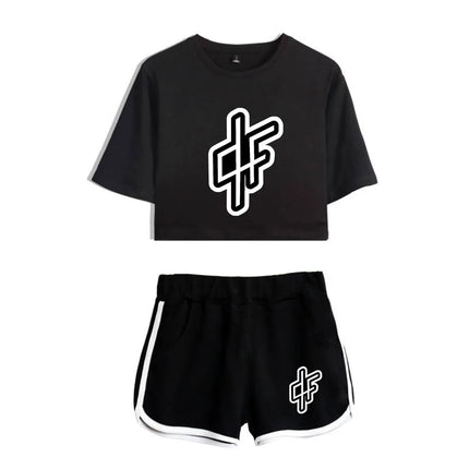 Fashion Youthful Rap Group PNL Print Two Piece Set Women Sexy Shorts+lovely T-shirt Cute Dew navel Sport Girl suits