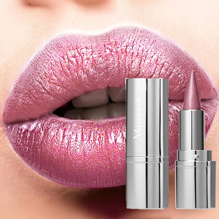 Waterproof Glitter Lipstick - Long-Lasting Shimmering Lipstick with Metallic Finish, All Skin Types, Adult Use, Beauty Lipstick