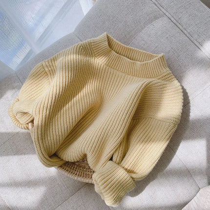 Girls' Knitted Sweater - Autumn Winter Warm Loose Fit Pullover for Toddlers, Candy Color Casual Top Baby Girl Winter Clothes