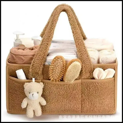 Large Capacity Plush Diaper Storage Bag Handheld Travel Essential Mommy Bag Baby Supplies