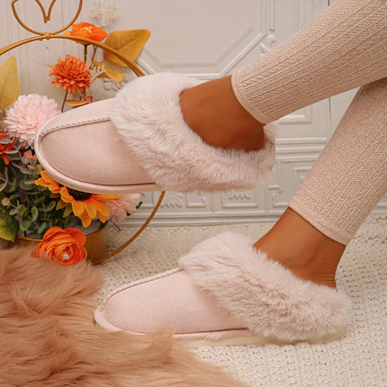 Closed Toe Warm Cotton Slippers Women Faux Fur Thick Plush Winter Home Shoes Woman Lightweight Casual Indoor Slides Female