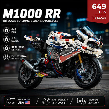 M1000 RR Motorcycle Building Blocks 649PCS 1:8 Scale Technical Racing Motorbike Model Kit for Adults Gift
